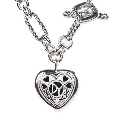 David Yurman Sterling Silver 18K Yellow Gold Cable Heart Figaro Necklace 4 of 7