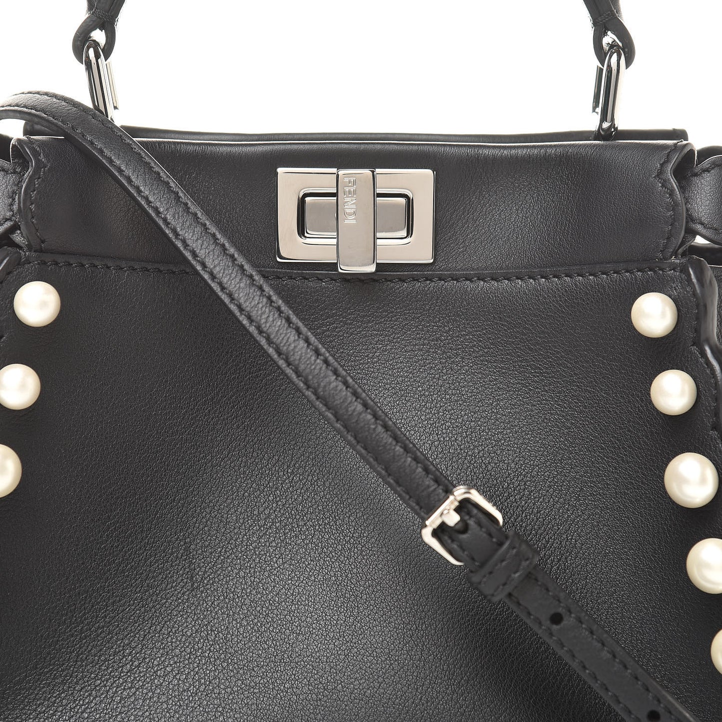 Vitello Seta Shiny Nappa Pearl Scallopped Studded Mini Peekaboo Iconic Satchel Black
