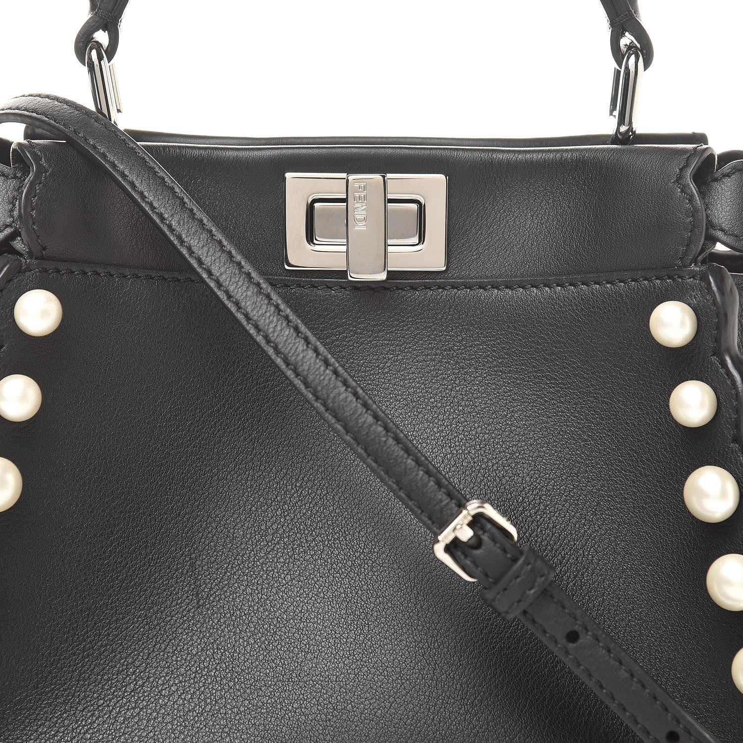 Fendi Vitello Seta Shiny Nappa Pearl Scallopped Studded Mini Peekaboo Iconic Satchel Black 9 of 13