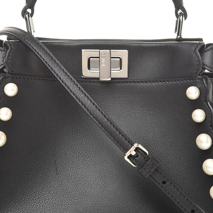 Fendi Vitello Seta Shiny Nappa Pearl Scallopped Studded Mini Peekaboo Iconic Satchel Black 9 of 13