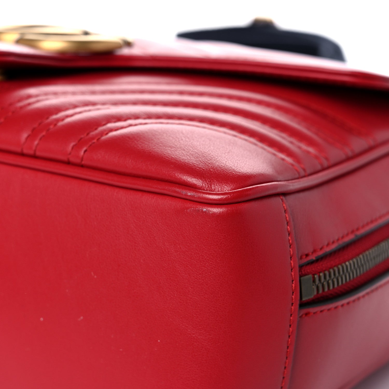 Gucci Calfskin Matelasse Sylvie Web Small GG Marmont Top Handle Shoulder Bag Hibiscus Red 10 of 13