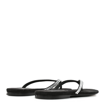 Chanel Suede Kidskin Strass CC Thong Sandals 37 Black 5 of 8