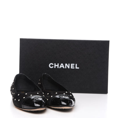 Chanel Suede Pearl Patent CC Cap Toe Ballerina Flats 36 Black 11 of 11