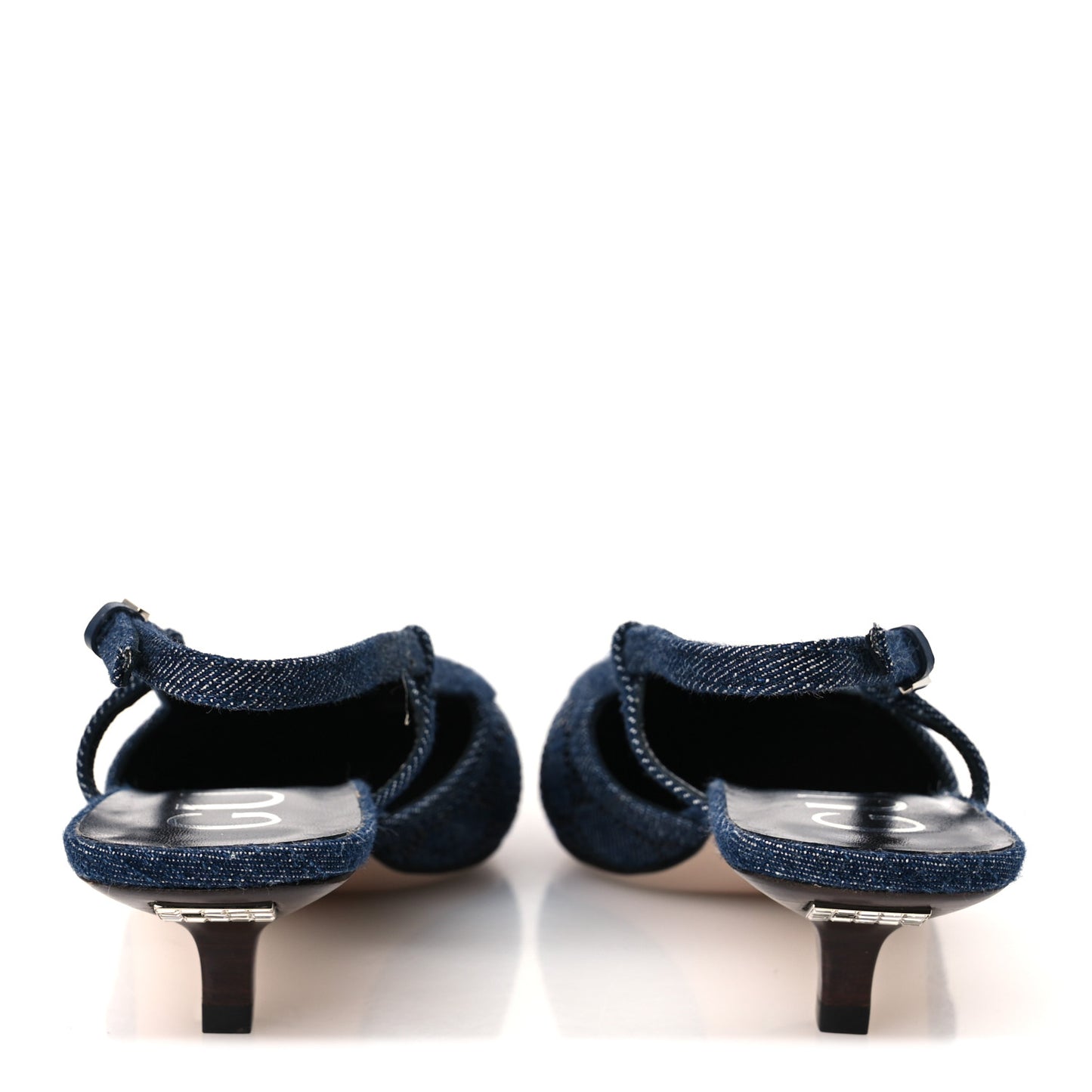 Denim GG Monogram Malaga Kid Crystal Square G 35mm Slingback Pumps 38 Blue