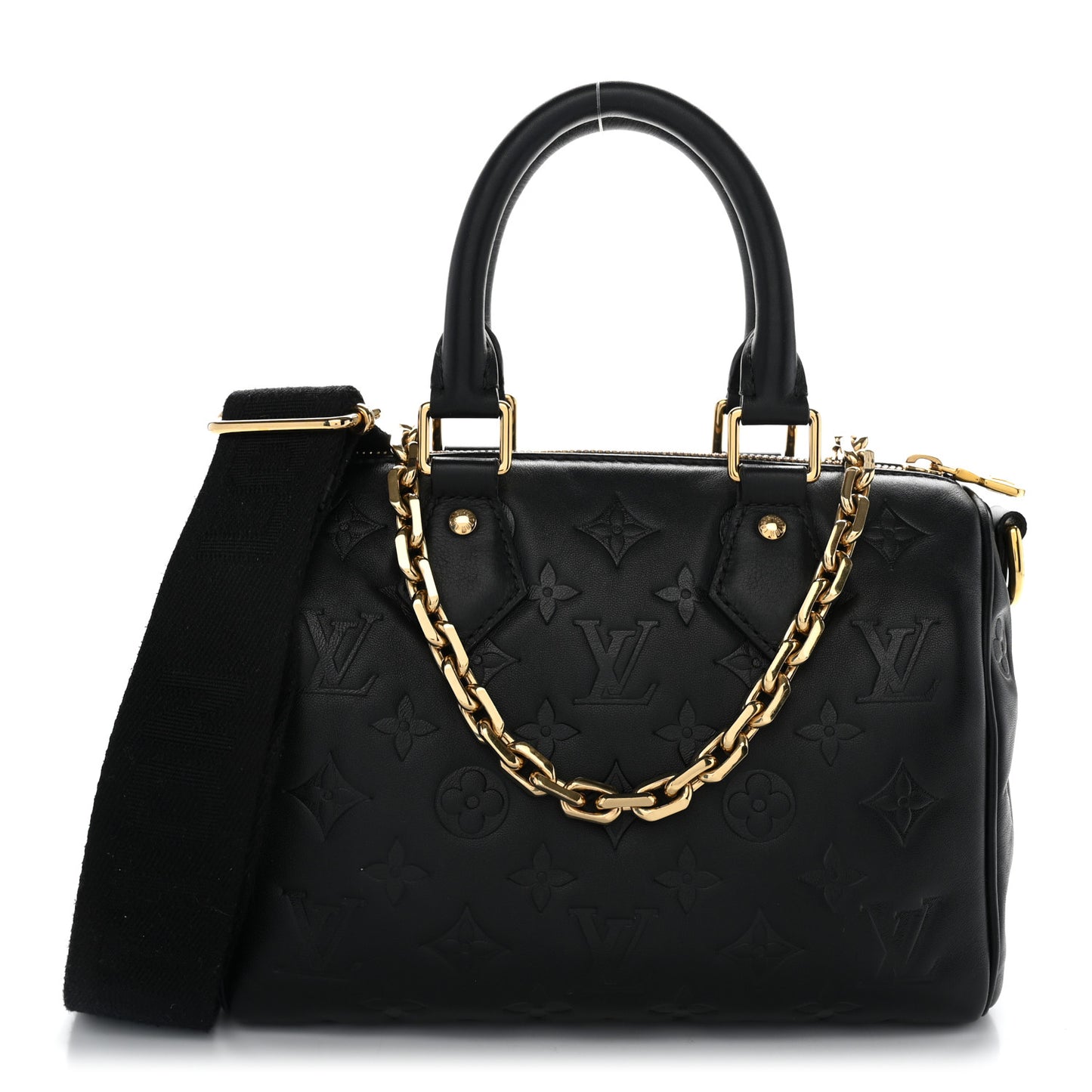 Lambskin Embossed Monogram Speedy 22 Bandouliere Black