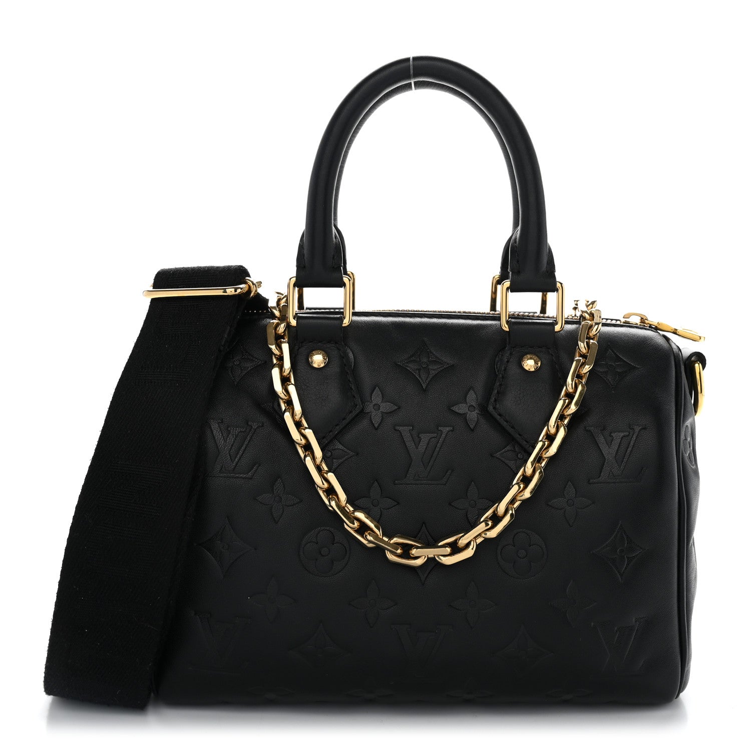 Louis Vuitton Lambskin Embossed Monogram Speedy 22 Bandouliere Black 1 of 9