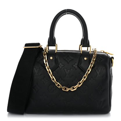 Louis Vuitton Lambskin Embossed Monogram Speedy 22 Bandouliere Black 1 of 9