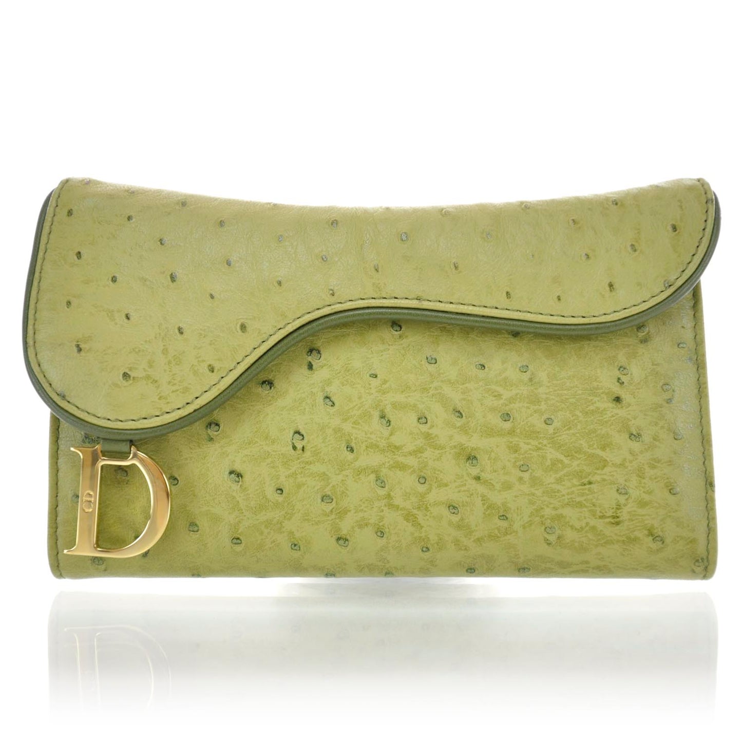 Ostrich Saddle Wallet Green