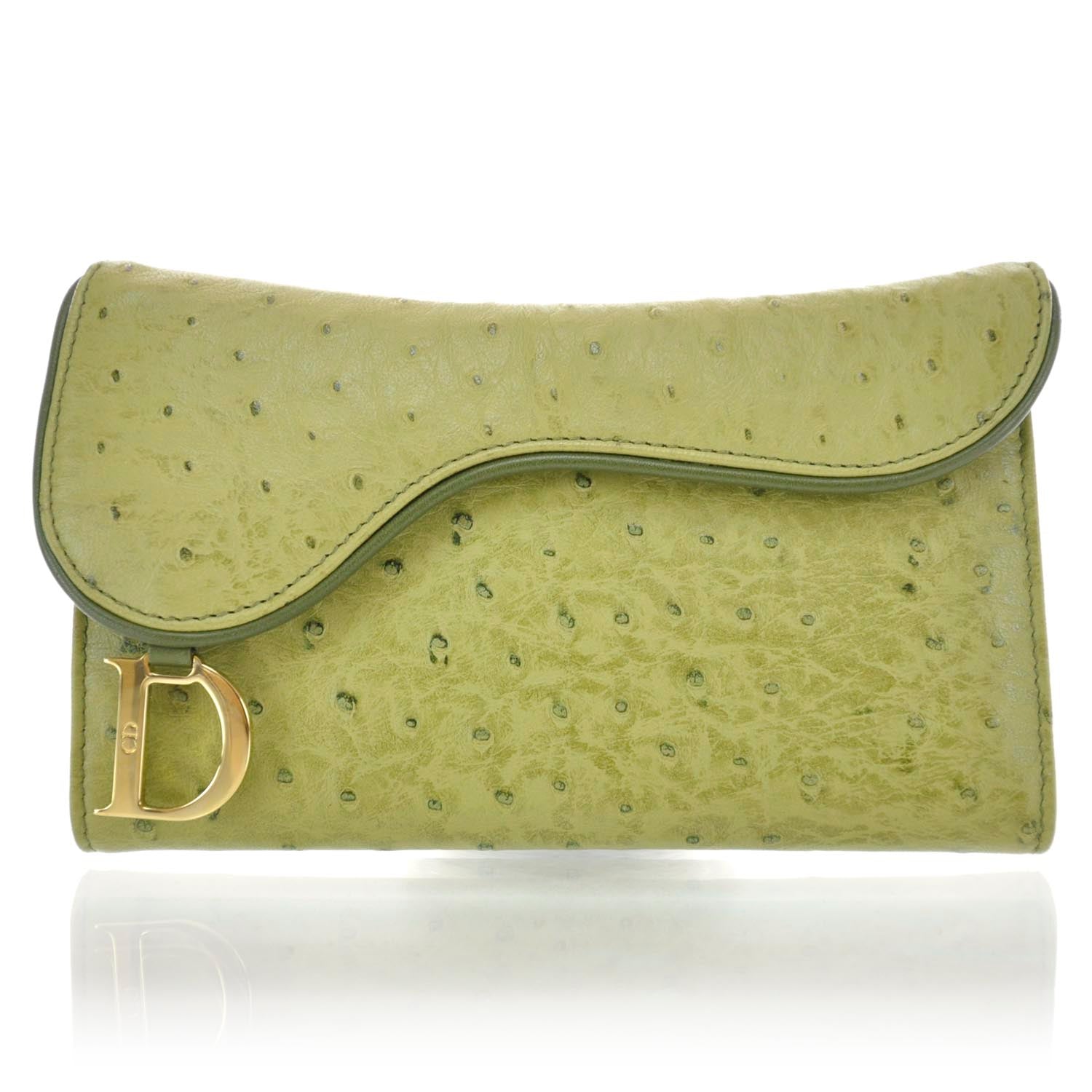 Christian Dior Ostrich Saddle Wallet Green 1 of 7