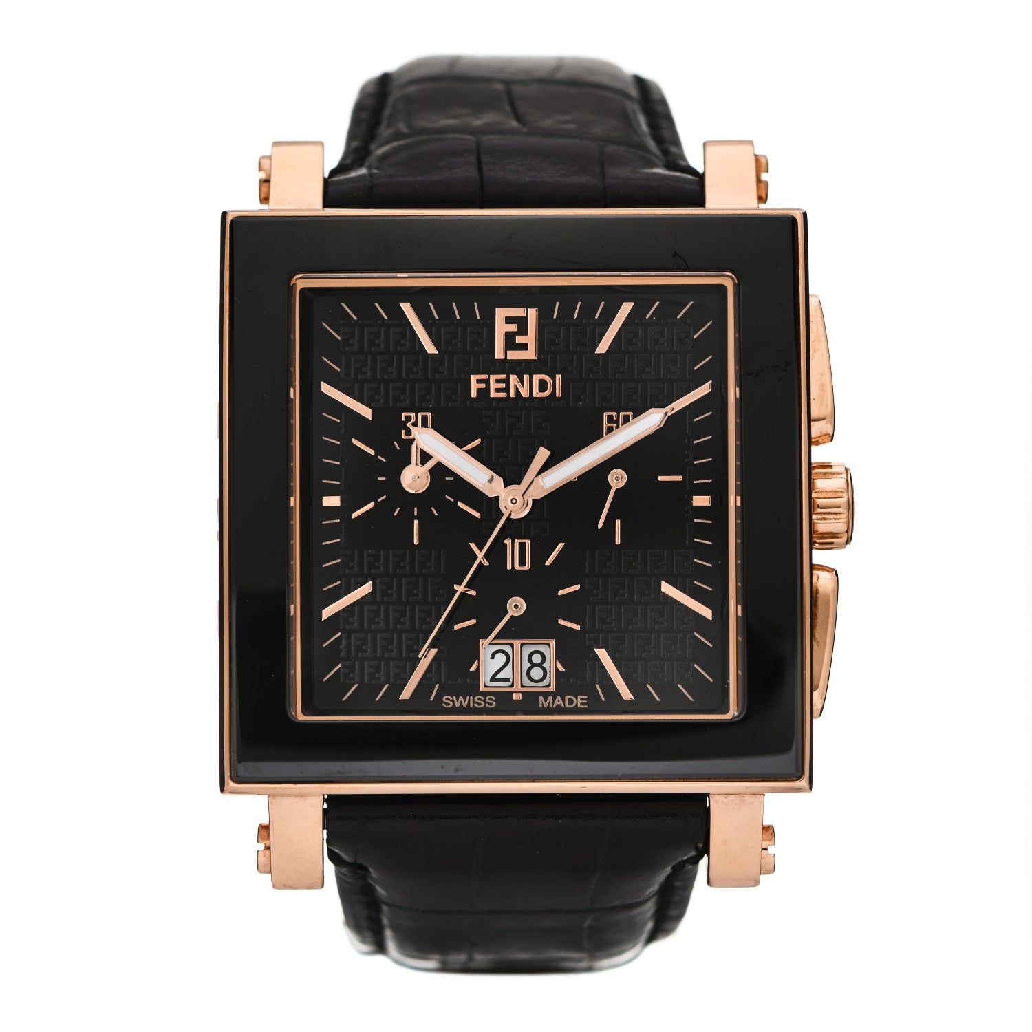 Fendi Stainless Steel Ceramic Calfskin 39mm Quadro Quartz Watch Black 1 of 5