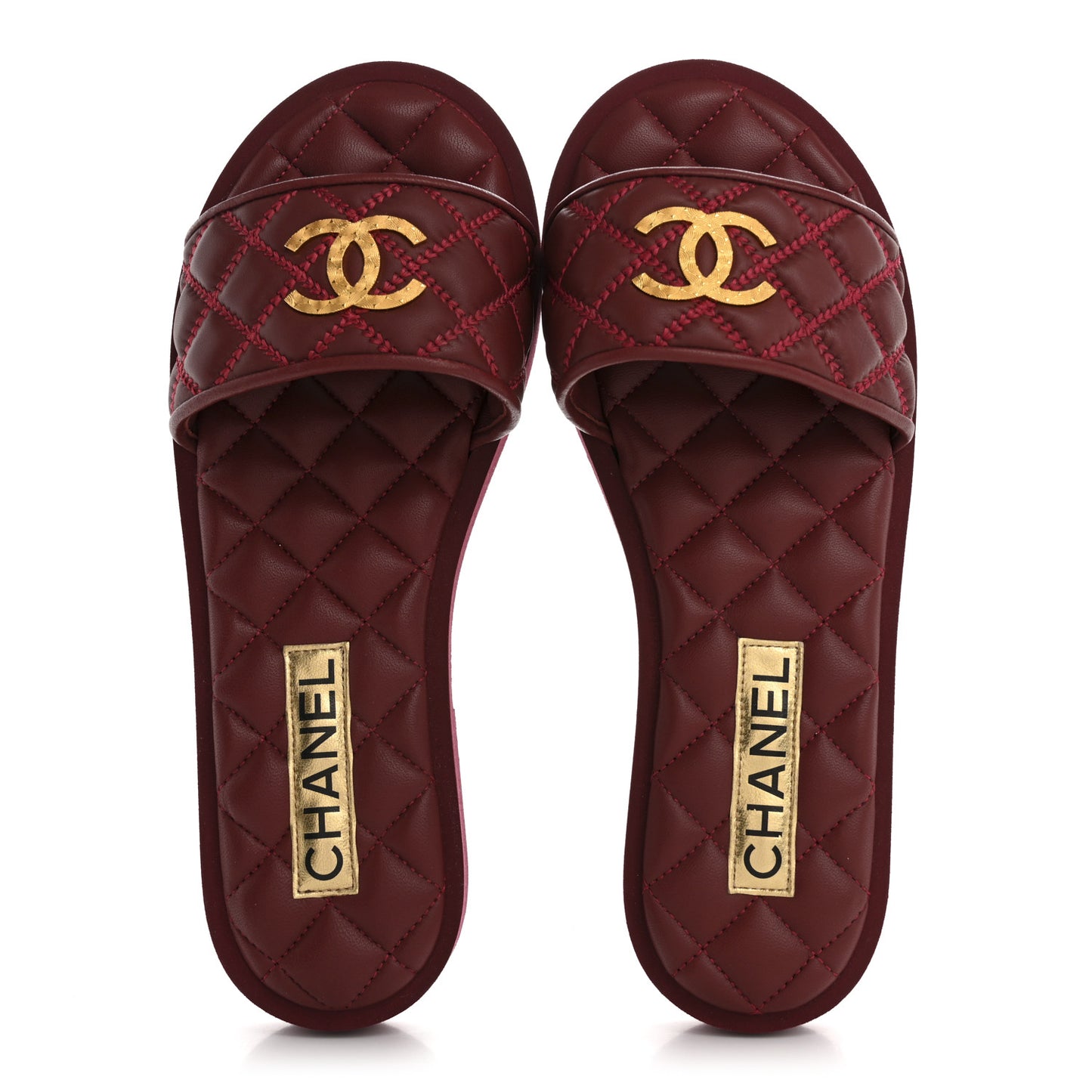 Lambskin Quilted Textured CC Mules Sandals Red