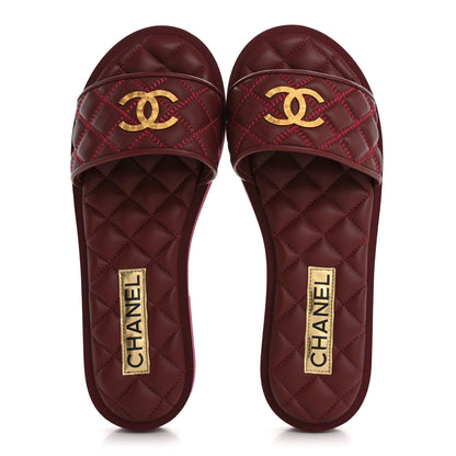 Chanel Lambskin Quilted Textured CC Mules Sandals Red 2 of 12
