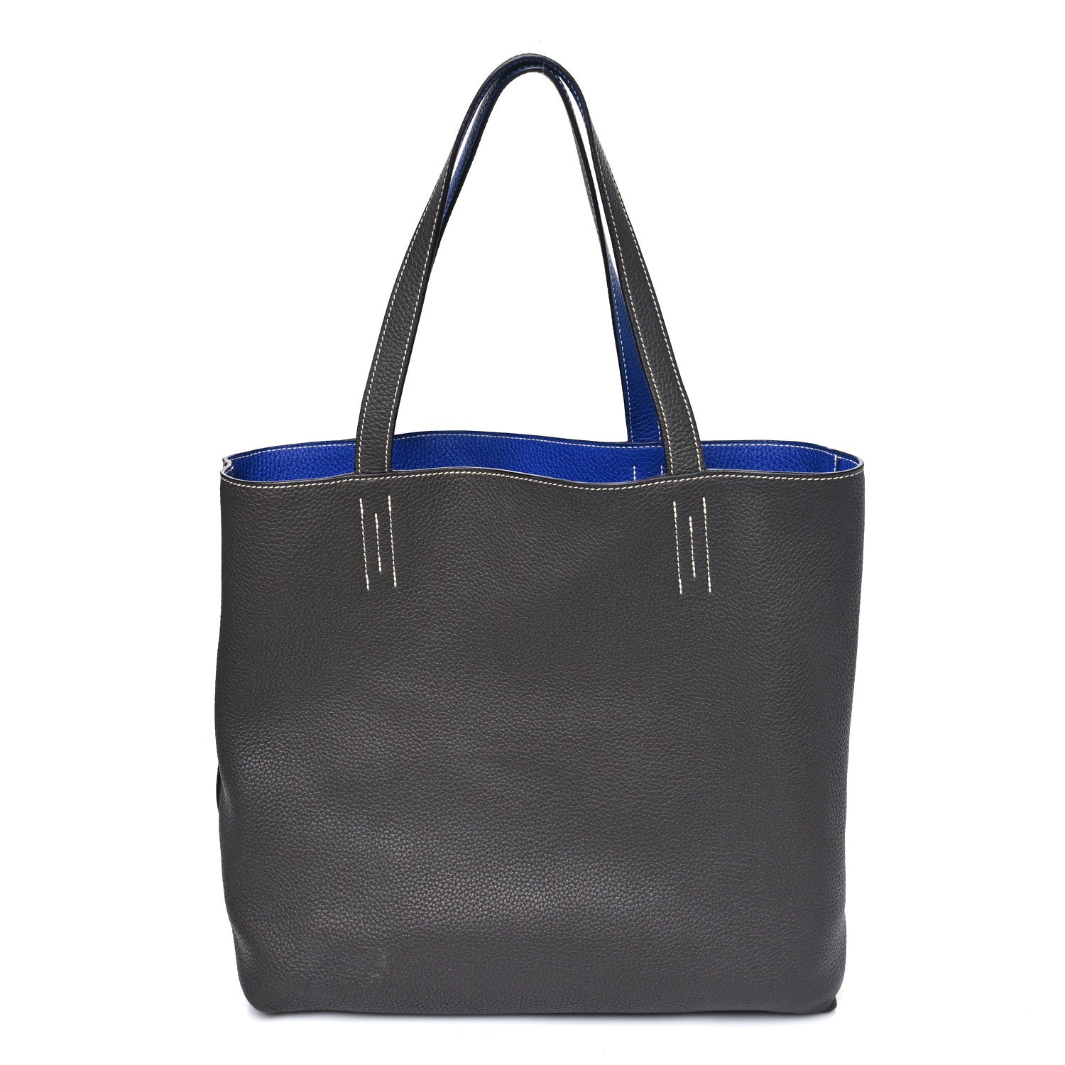Hermes Taurillon Clemence Double Sens 36 Reversible Tote Graphite Bleu Electrique 3 of 16
