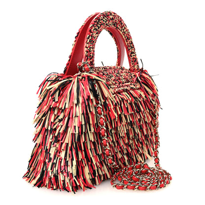 Chanel Raffia Fringe Nano Kelly Shopper Red Beige Black 3 of 11