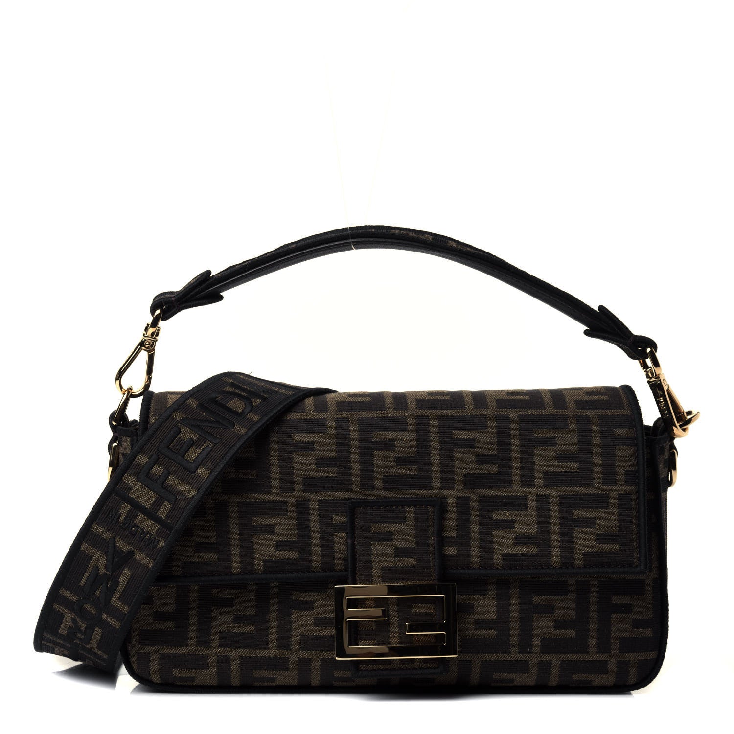 Fendi Fabric Jacquard FF 1974 Medium Baguette Tobacco Moro Black 1 of 4