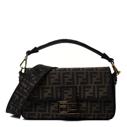 Fendi Fabric Jacquard FF 1974 Medium Baguette Tobacco Moro Black 1 of 4