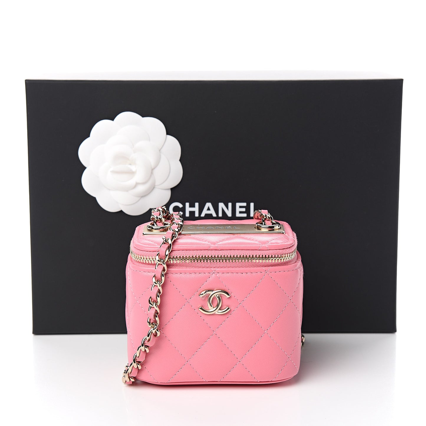 Lambskin Quilted Mini Vanity Case With Chain Pale Pink