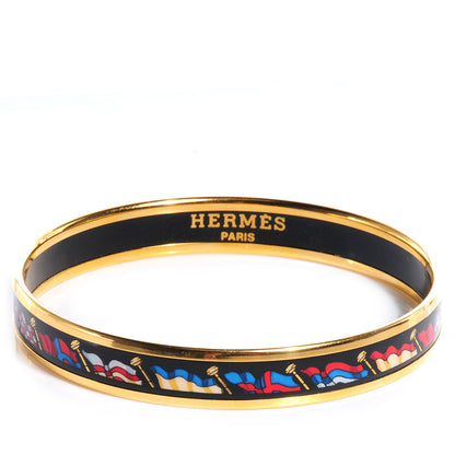 Hermes Enamel Printed Pavois Flag Narrow Bracelet Black 65 1 of 4