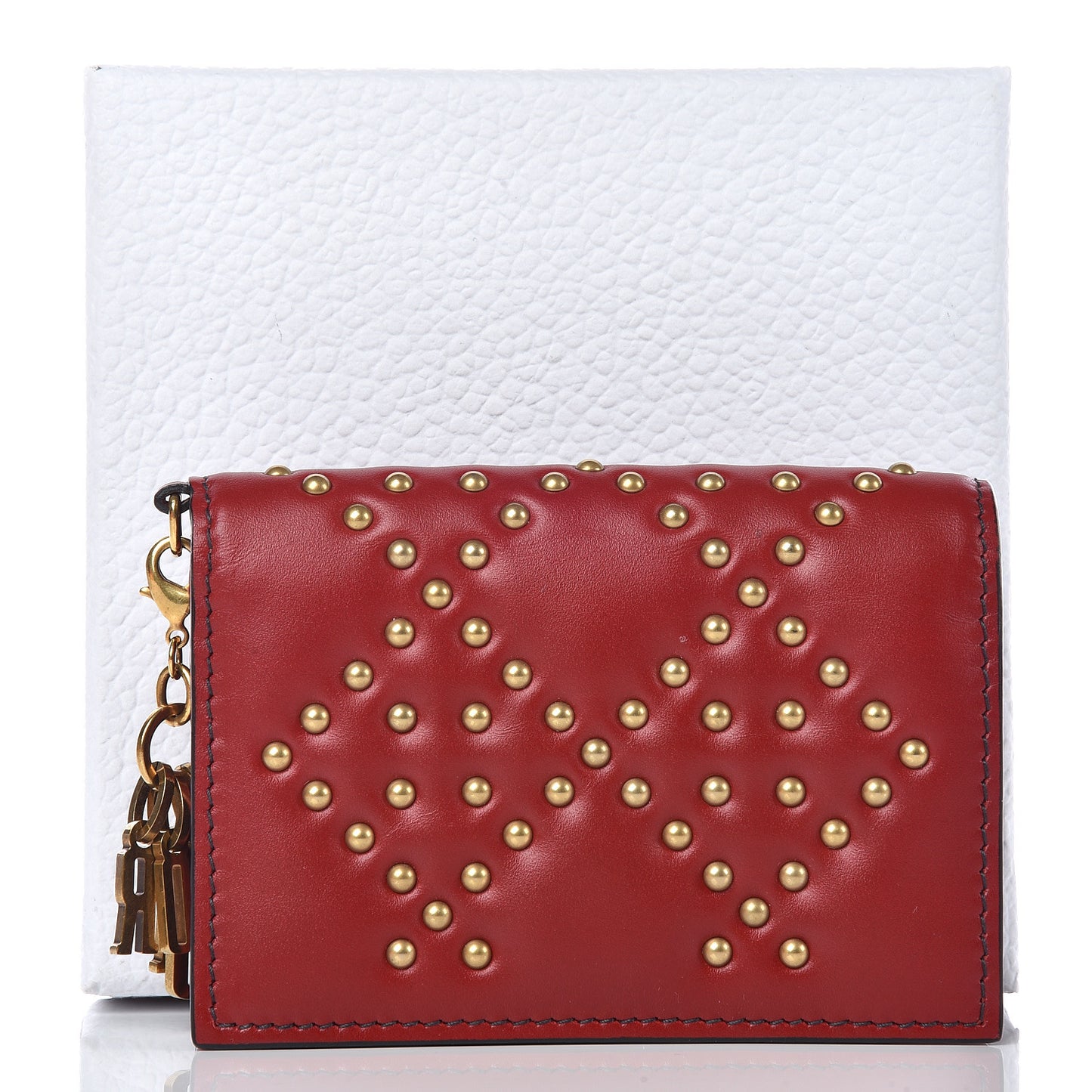 Lambskin Cannage Studded Lady Dior Card Holder Red