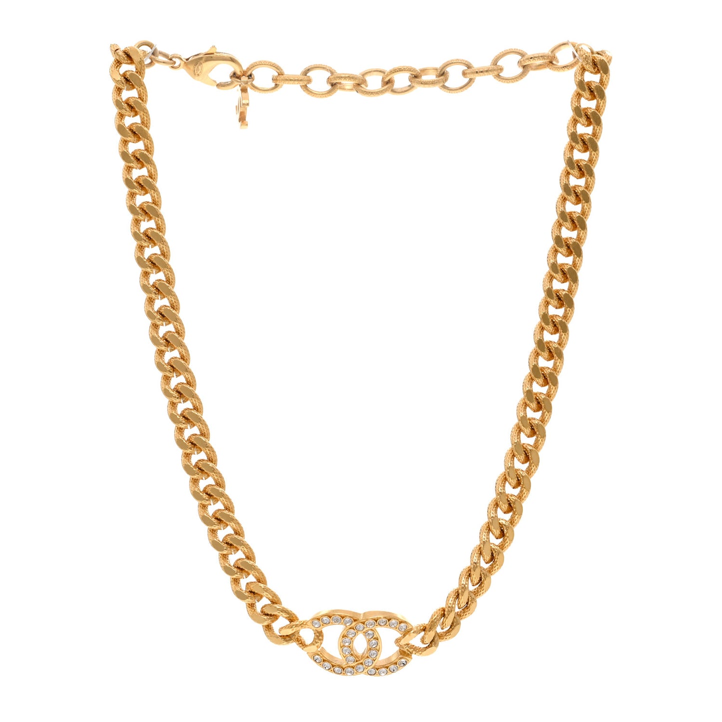 Crystal Chain Link CC Choker Necklace Gold