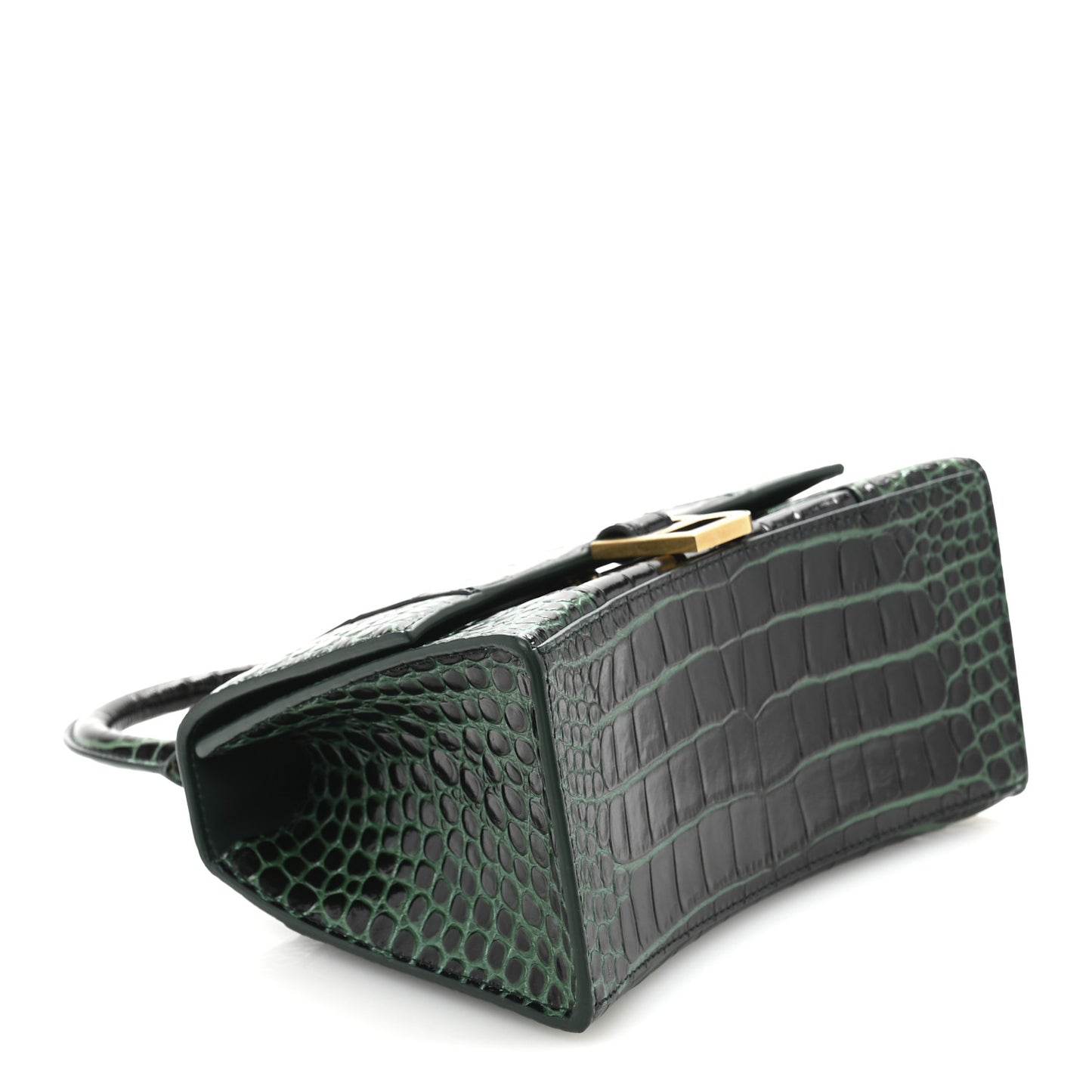 Shiny Calfskin Crocodile Embossed Small Hourglass Top Handle Bag Forest Green