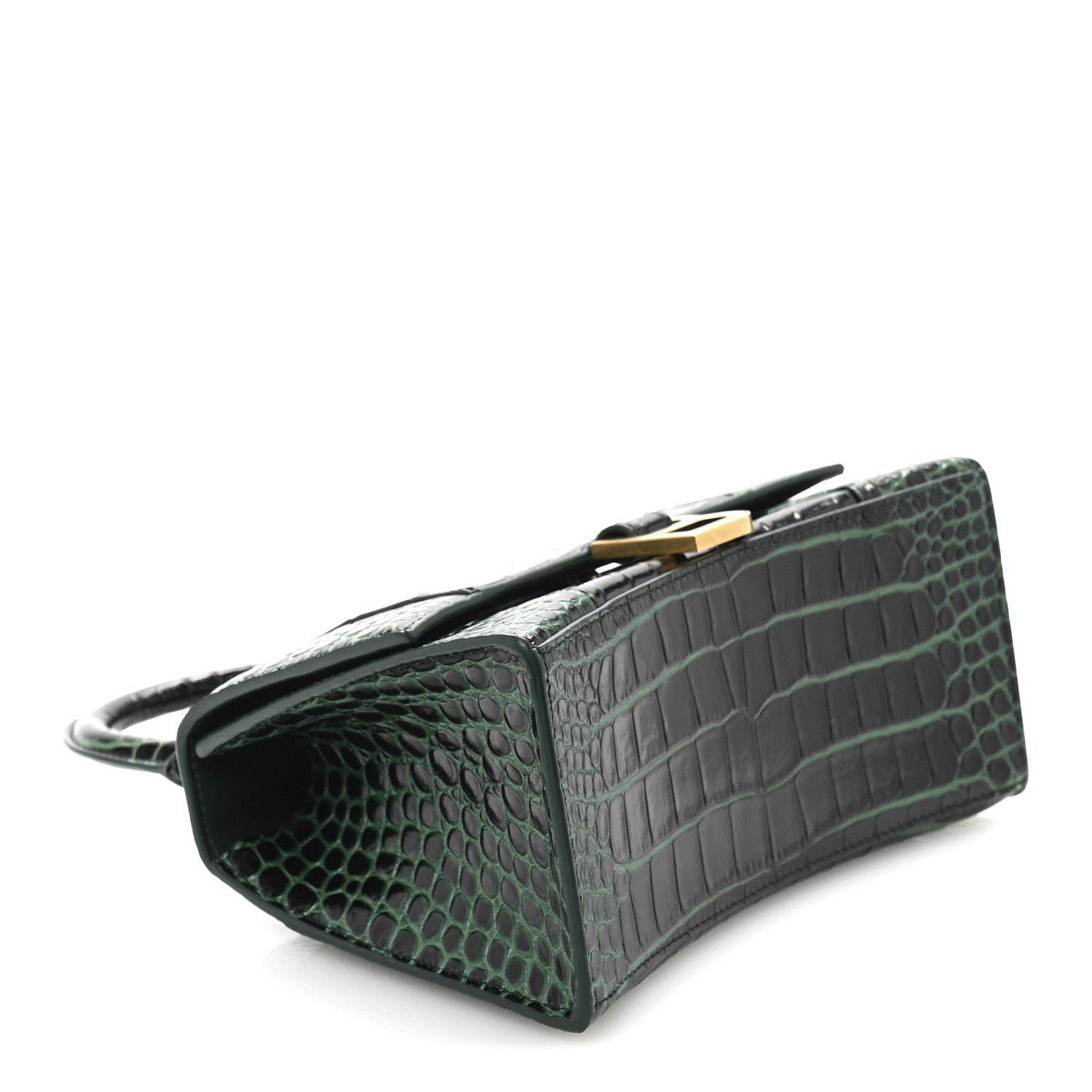 Balenciaga Shiny Calfskin Crocodile Embossed Small Hourglass Top Handle Bag Forest Green 4 of 14