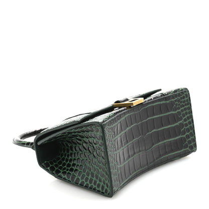 Balenciaga Shiny Calfskin Crocodile Embossed Small Hourglass Top Handle Bag Forest Green 4 of 14