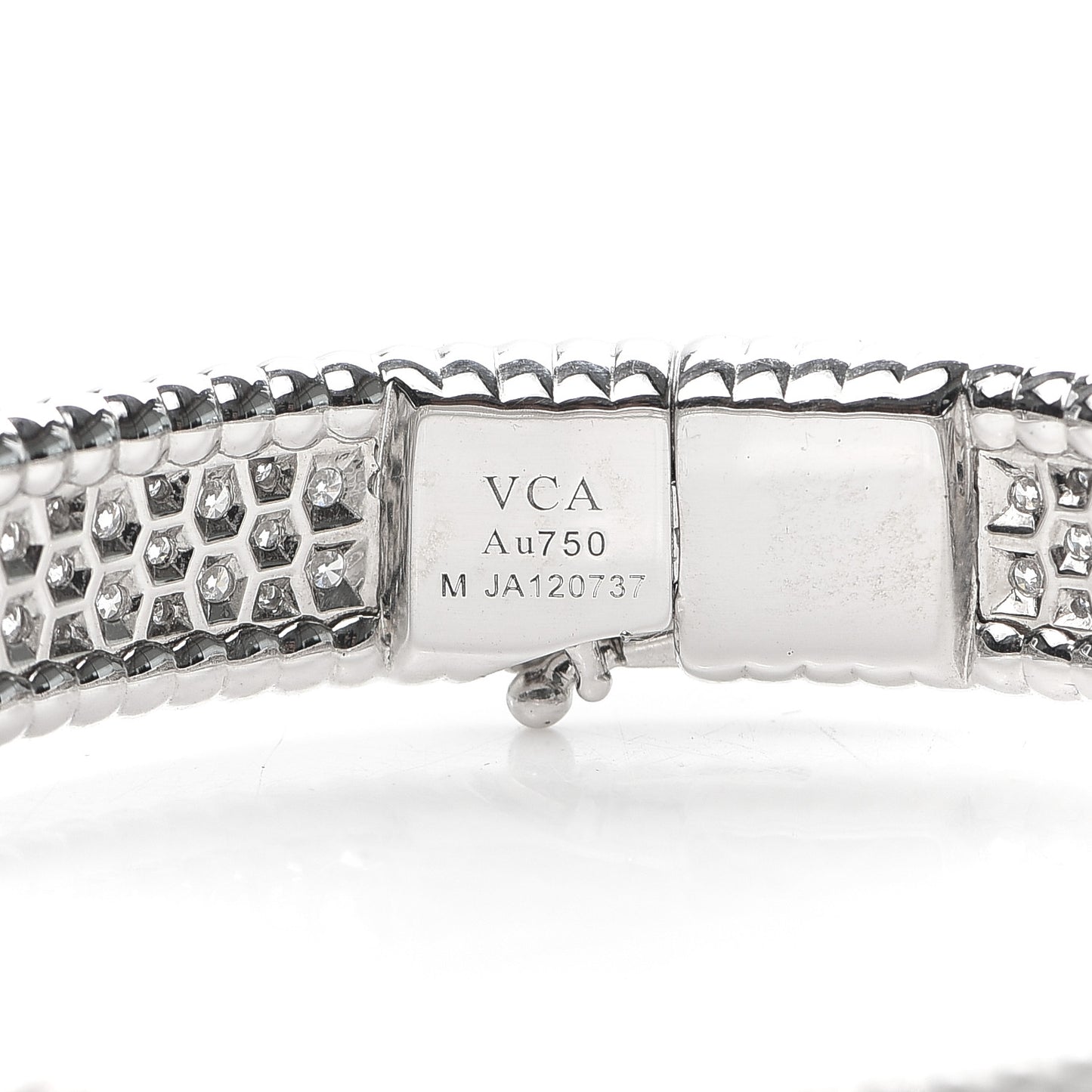 18K White Gold Diamond Perlee 3-Row Bangle Bracelet M