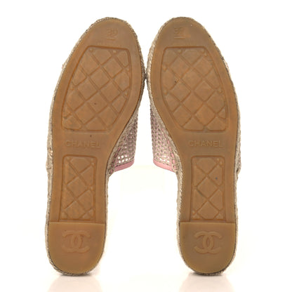 Chanel Mesh Grosgrain Lambskin CC Espadrilles Mule 39 Light Pink Beige 8 of 11