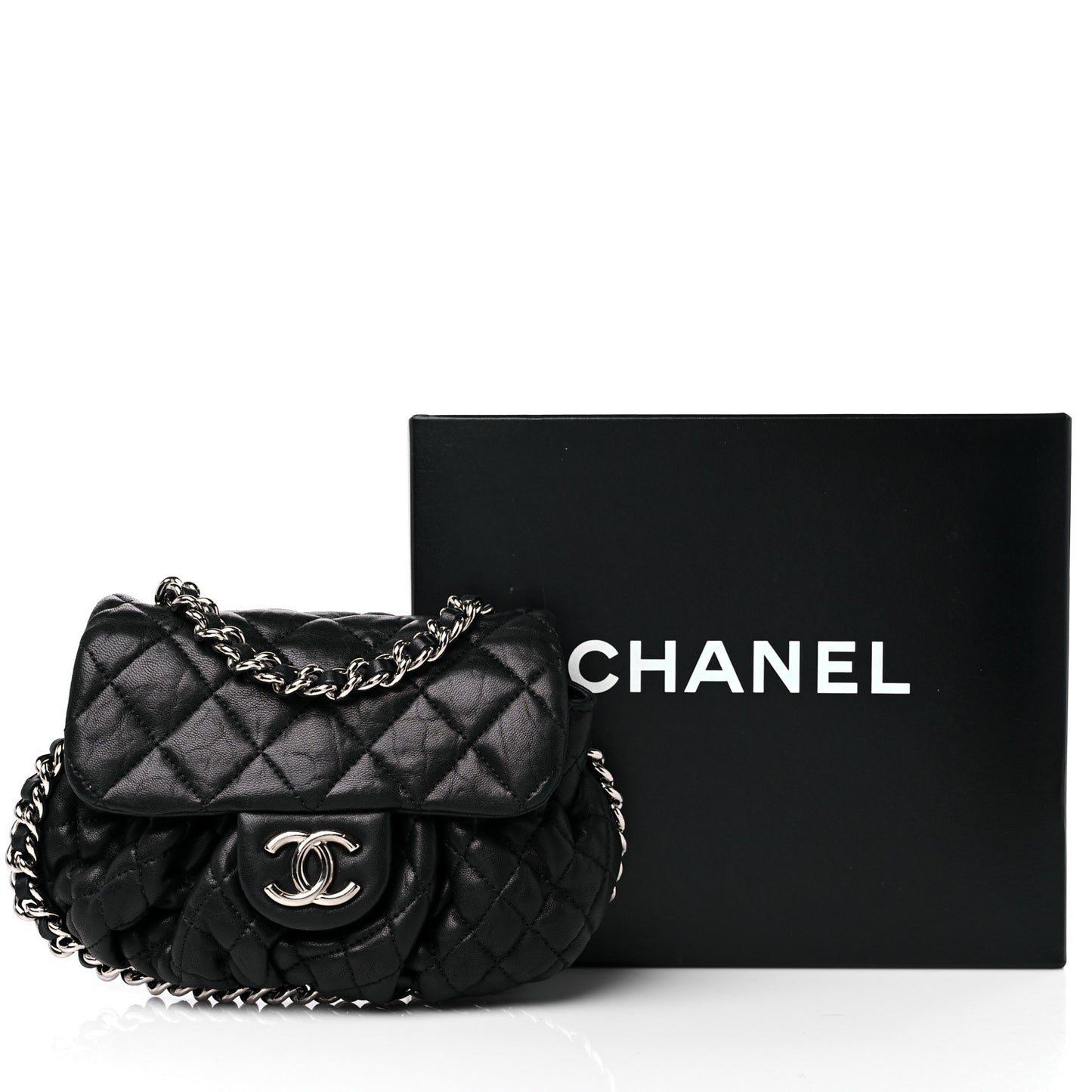 Washed Lambskin Quilted Mini Chain Around Flap Black