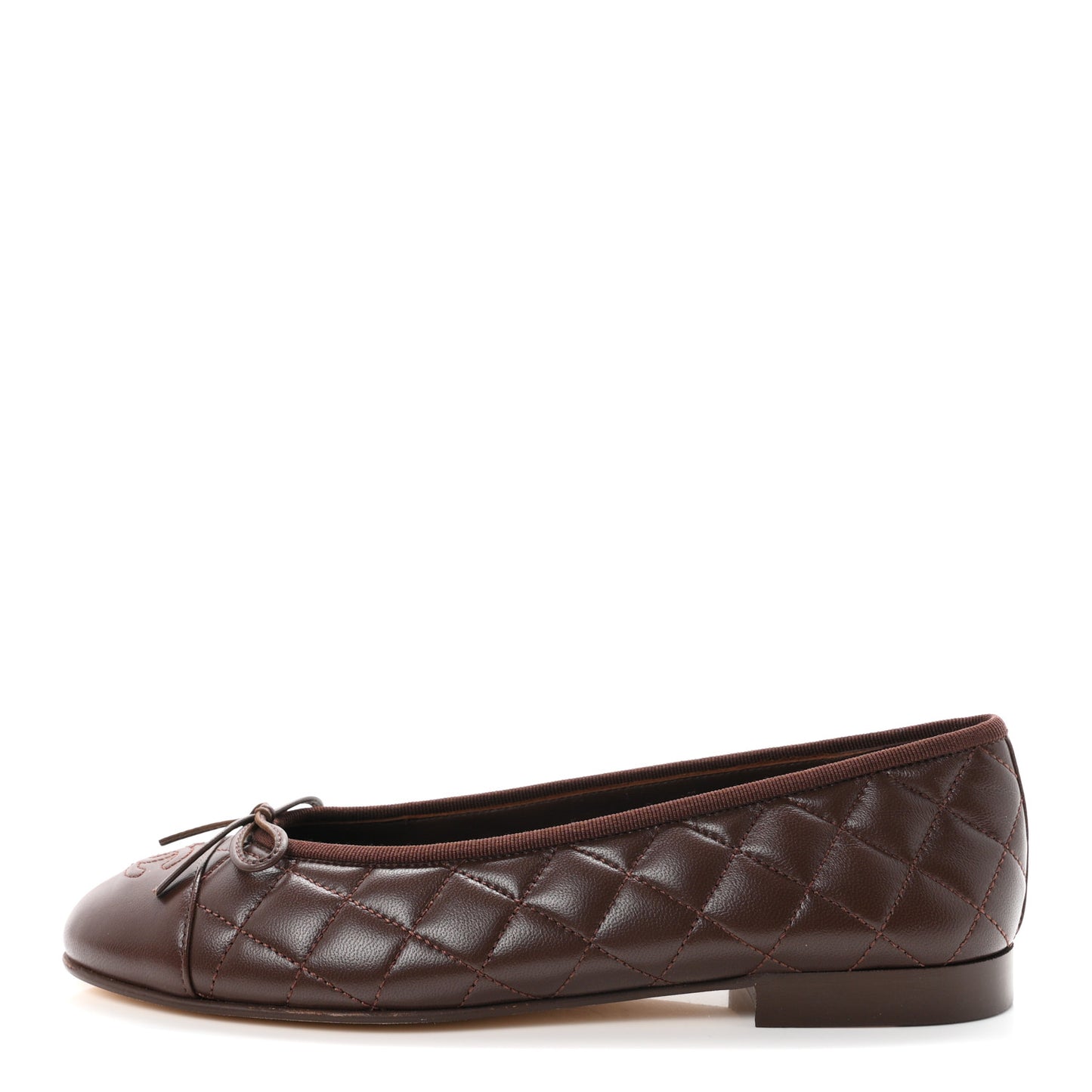 Lambskin Quilted CC Cap Toe Ballerina Flats 39 Dark Brown