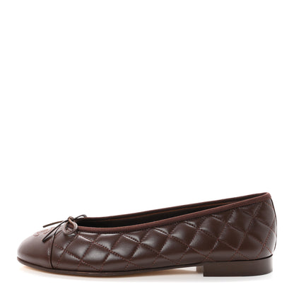 Chanel Lambskin Quilted CC Cap Toe Ballerina Flats 39 Dark Brown 1 of 11