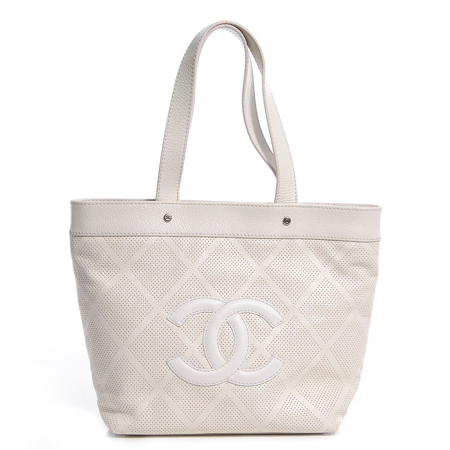 Leather Perforated CC Small Tote White