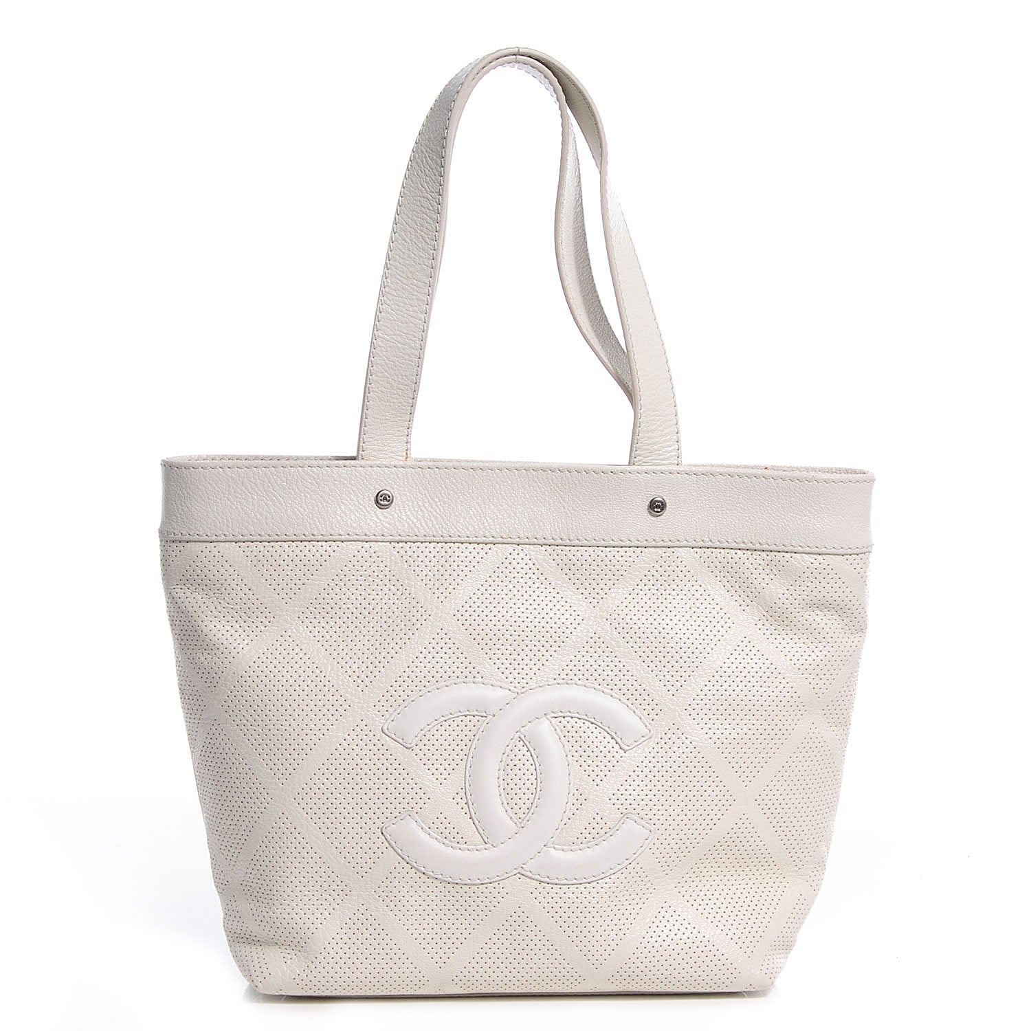 Chanel Leather Perforated CC Small Tote White 1 of 9