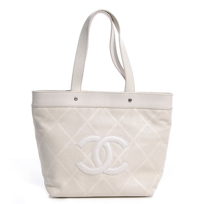 Chanel Leather Perforated CC Small Tote White 1 of 9