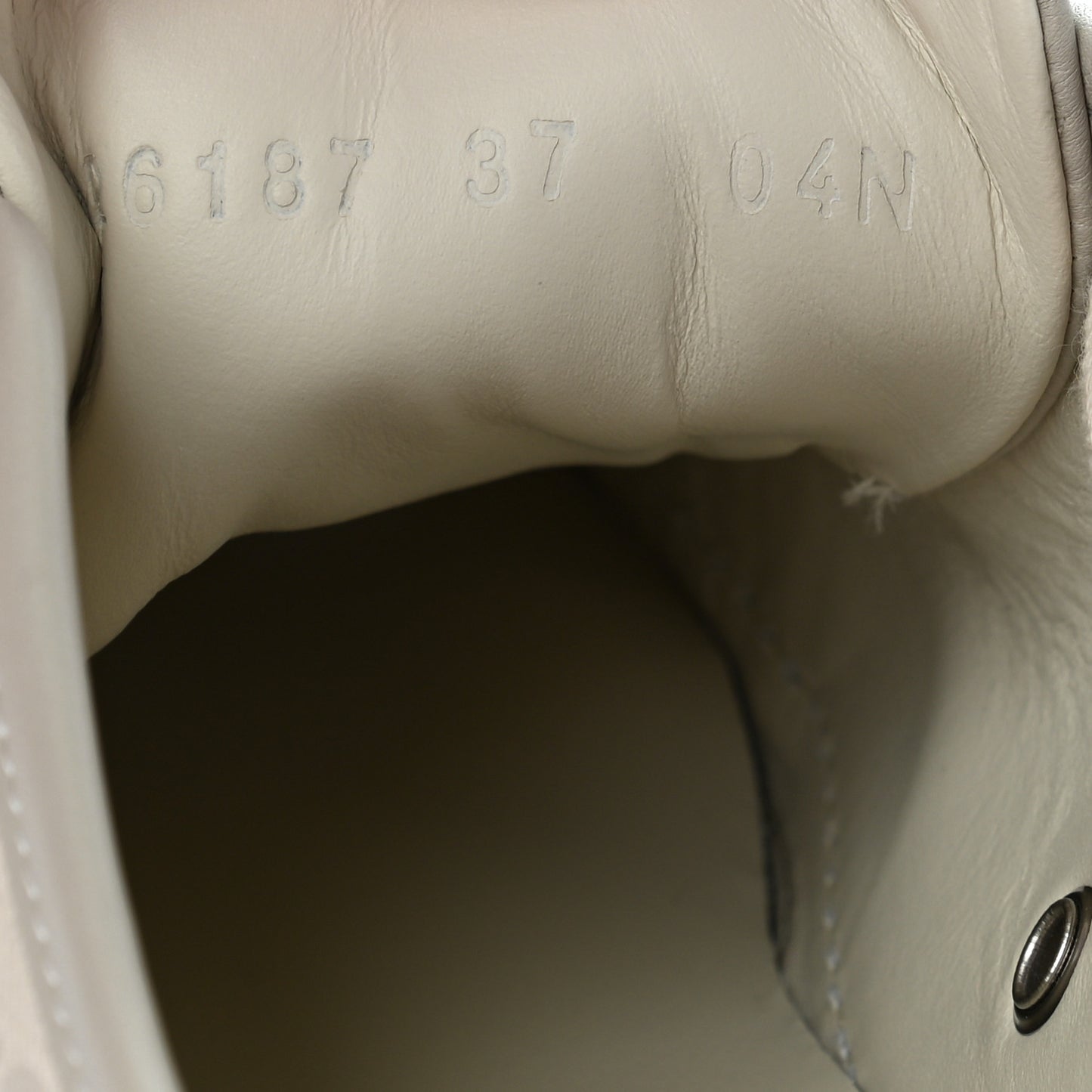 Washed Cotton GG Monogram Calfskin Womens Low Top Sneakers 37 White Mystic White Great White