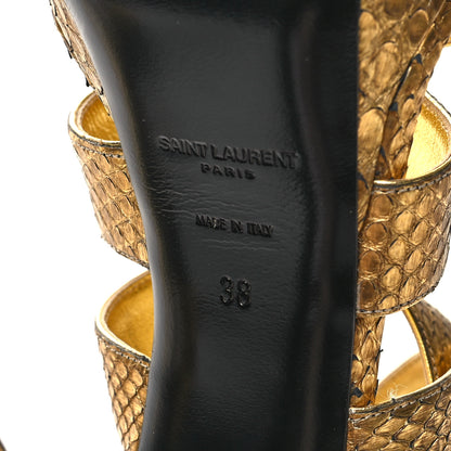 Saint Laurent Calfskin Snakeskin Effect Cosmo Lame Platform Sandals 38 Gold 6 of 11