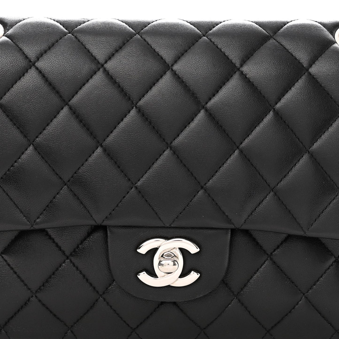 Lambskin Quilted Medium Double Flap Black