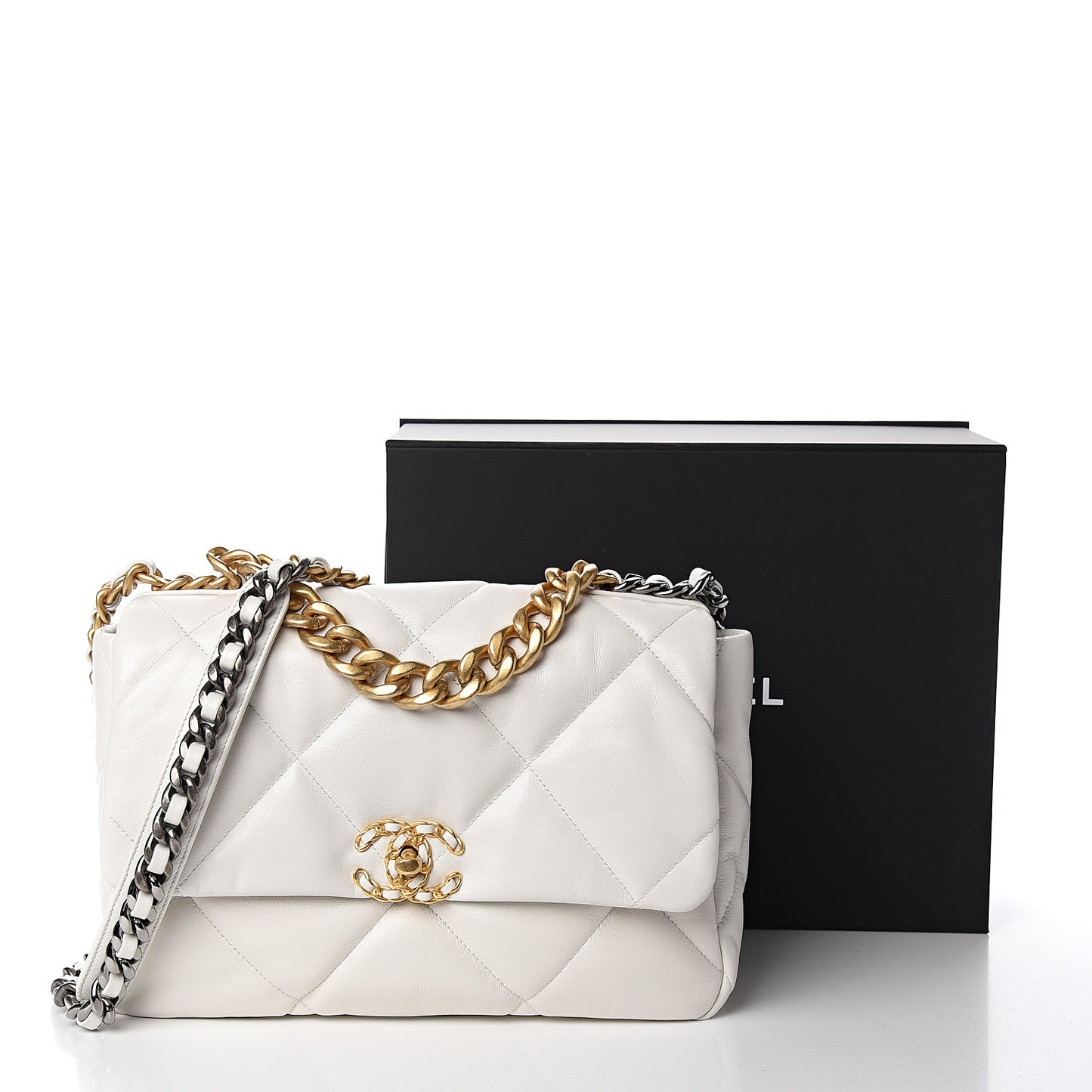 Goatskin Quilted Large 19 Flap White