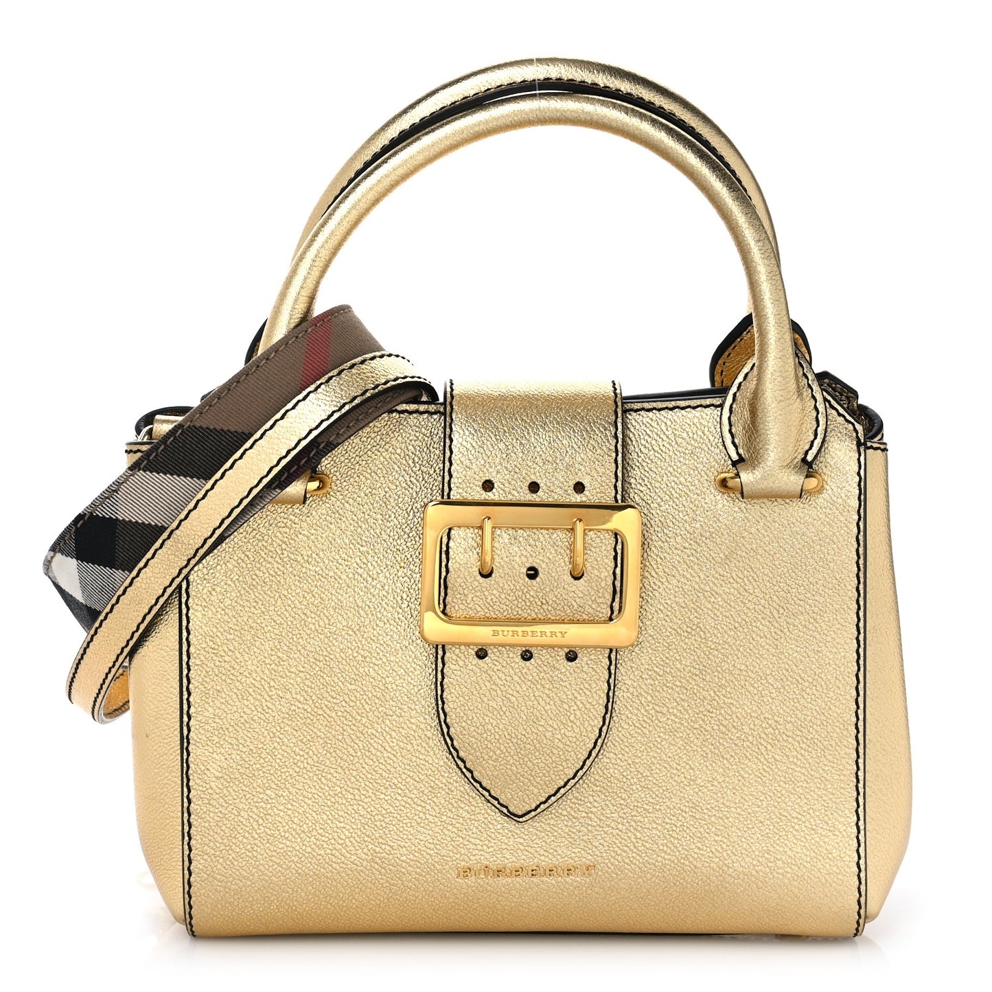 Metallic Soft Grain Calfskin Small Buckle Tote Gold