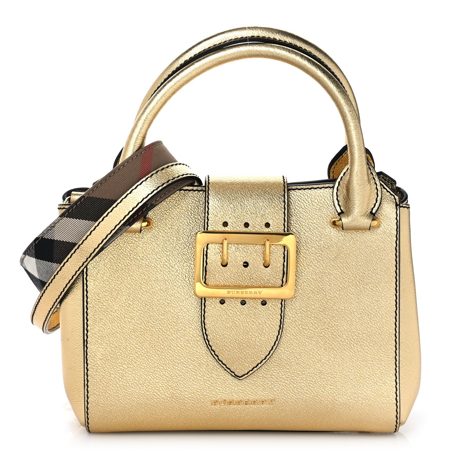Burberry Metallic Soft Grain Calfskin Small Buckle Tote Gold 1 of 8