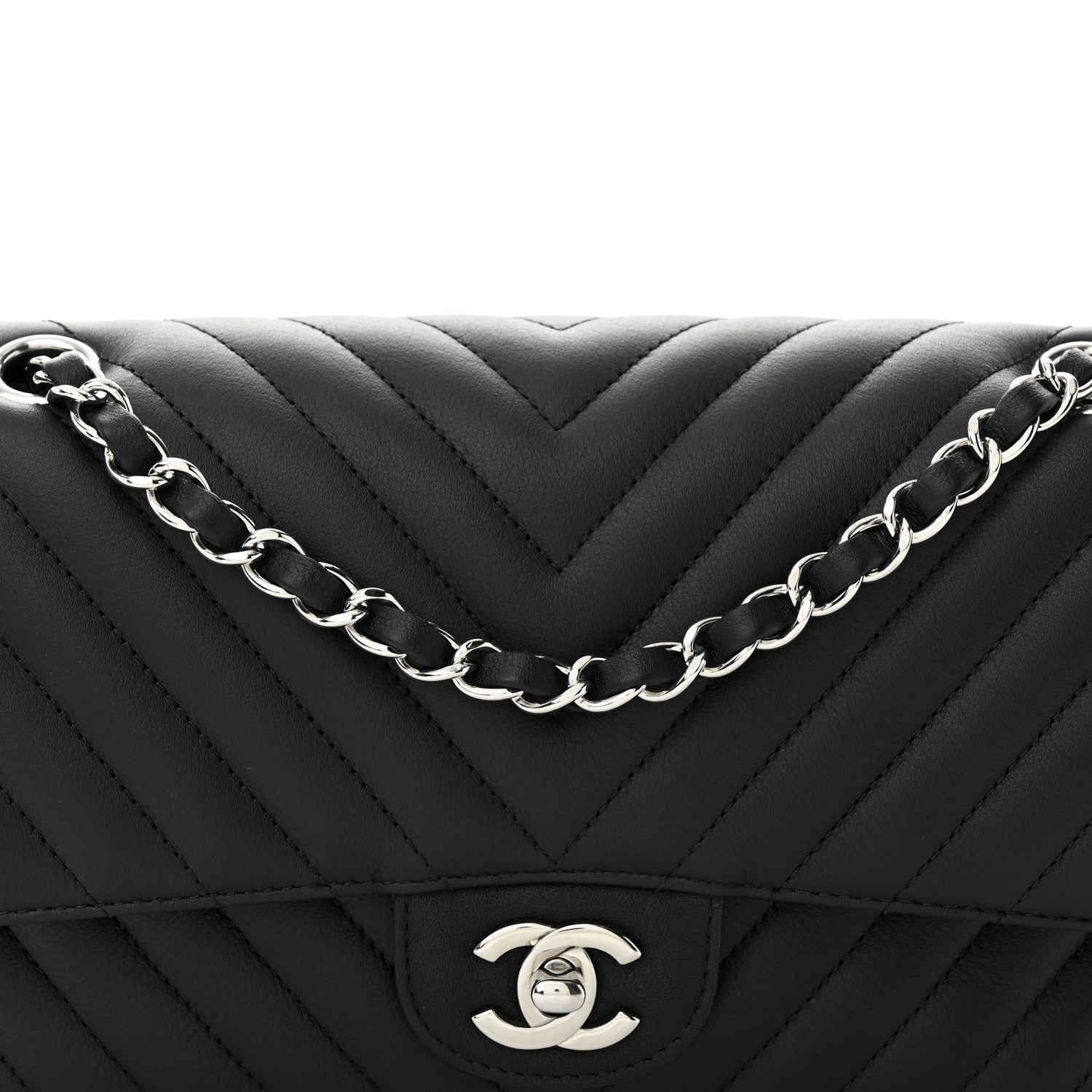 Chanel Calfskin Chevron Quilted Medium Double Flap Black 8 of 12