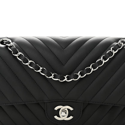 Chanel Calfskin Chevron Quilted Medium Double Flap Black 8 of 12