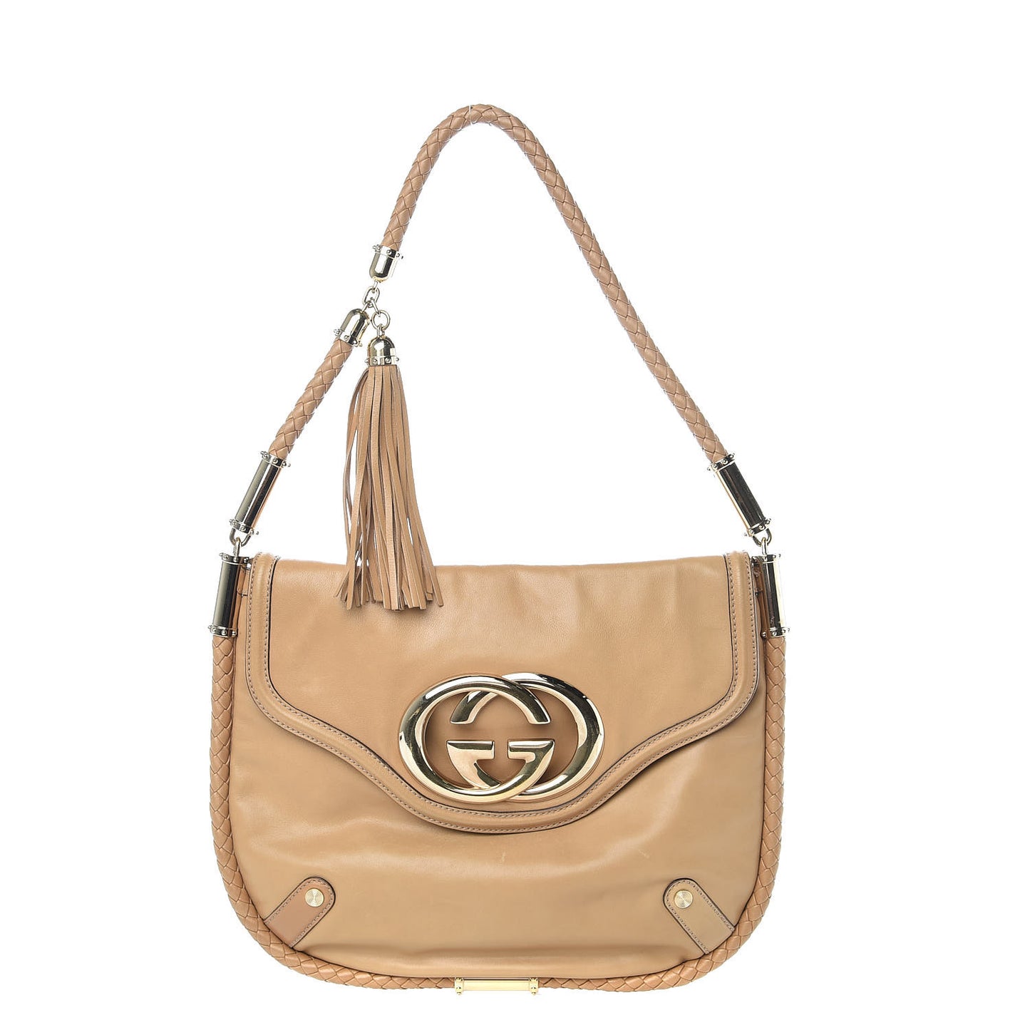 Calfskin Medium Britt Tassel Shoulder Bag Beige