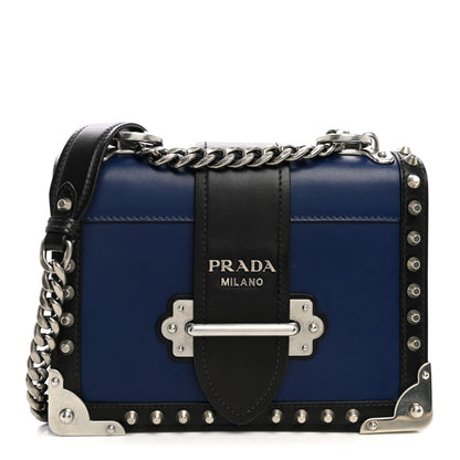 Prada City Calf Saffiano Studded Cahier Bag Blue Black 1 of 9