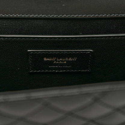 Saint Laurent Lambskin Mixed Matelasse Triquilt Medium Monogram Satchel Black 6 of 8