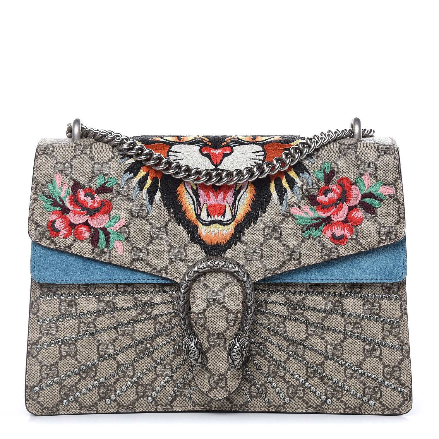 Gucci GG Supreme Monogram Angry Cat Embroidered Medium Dionysus Shoulder Bag Beige Ultramarine 1 of 12