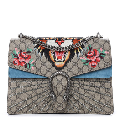 Gucci GG Supreme Monogram Angry Cat Embroidered Medium Dionysus Shoulder Bag Beige Ultramarine 1 of 12