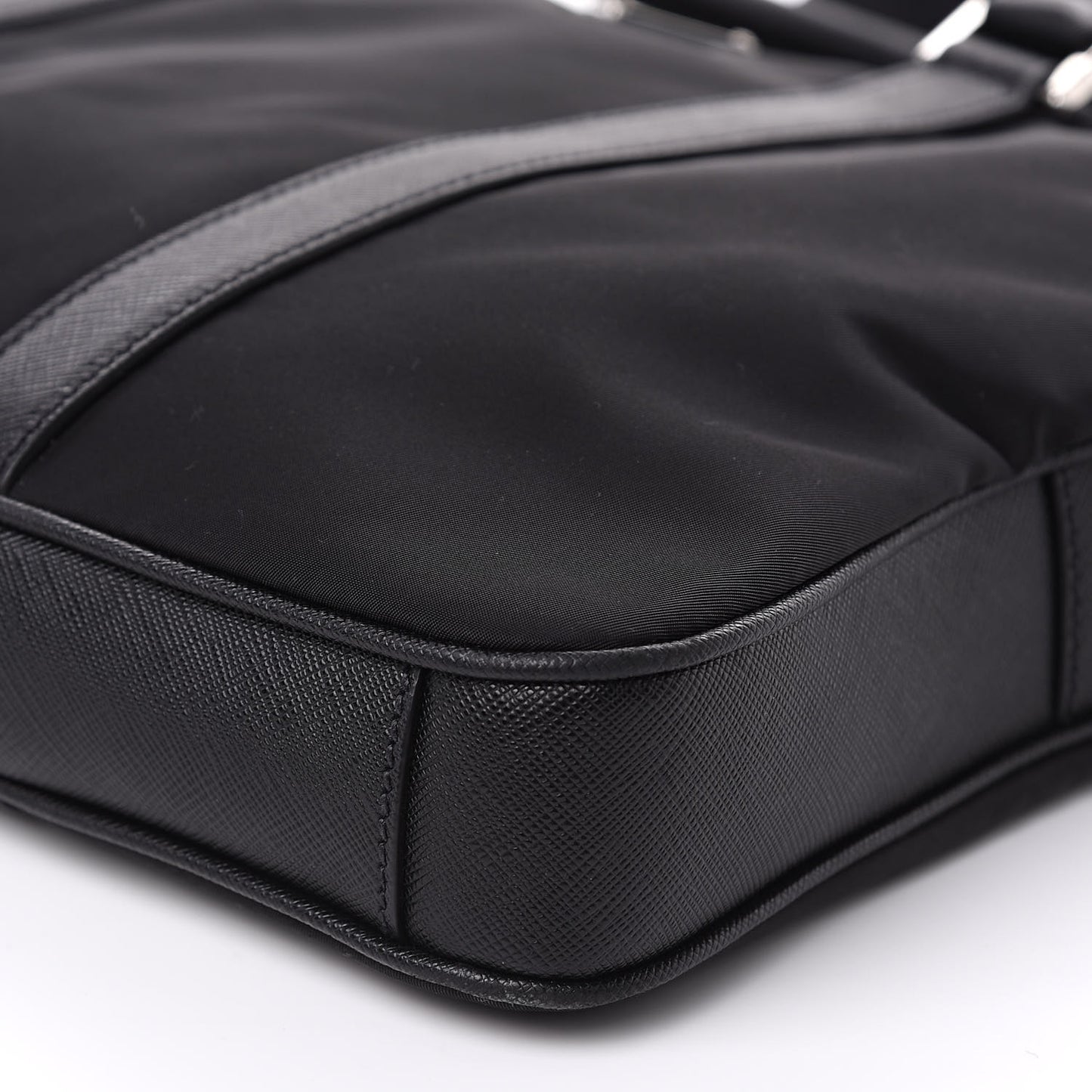 Tessuto Nylon Saffiano Metal Triangle Logo Work Bag Black