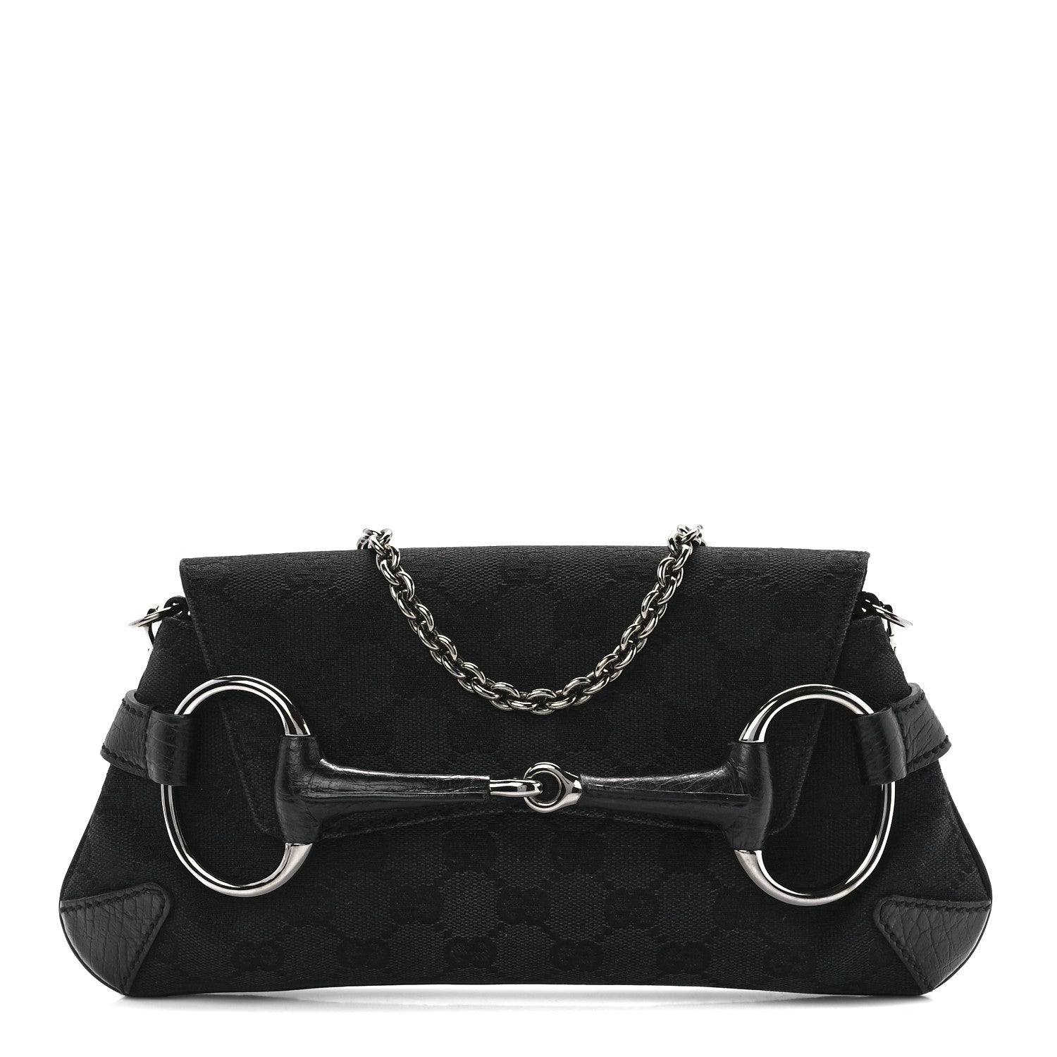 Gucci Monogram Horsebit Chain Clutch Black 1 of 11
